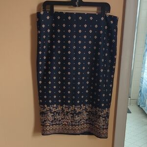 ECI Navy and Gold Patterned Pencil Skirt